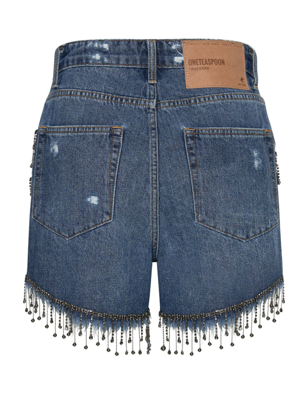 ONE TEASPOON - Razzle Dazzle Truckers Mid Waist Relaxed Shorts Blue