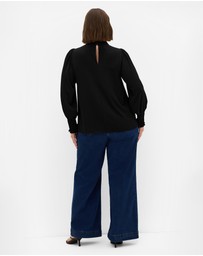 City Chic - Plus size Iris High Neck Long Sleeve Top - black