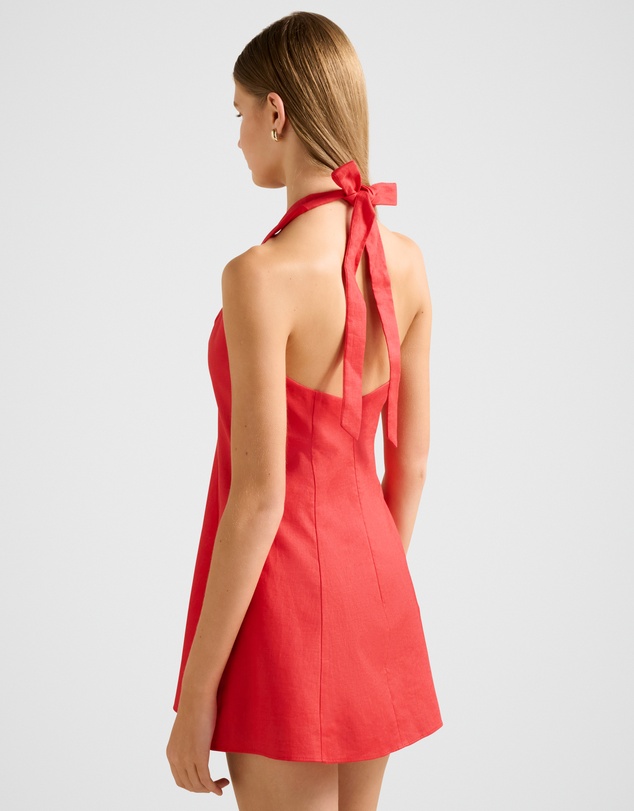 Forever New - Ina Button Front Halter Neck Linen Mini Dress