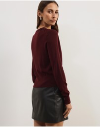 Atmos&Here - Elina Crewneck Knit Cardigan With Rib Hem