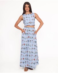 Petal & Pup - Kimora Embroidered Maxi Skirt - Blue Floral