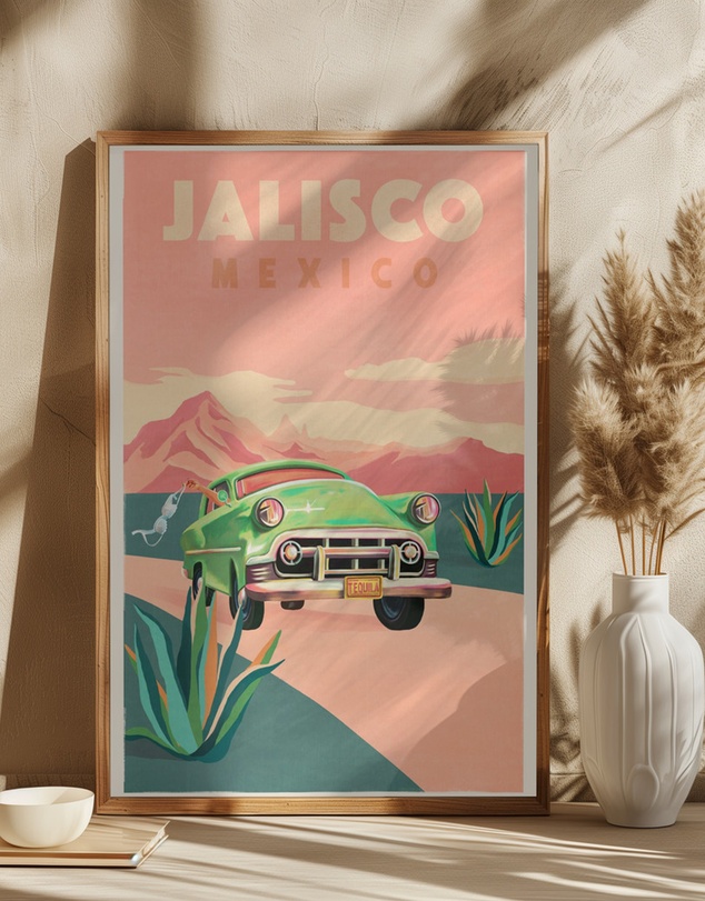 Olive et Oriel - Jalisco Mexico Vintage Travel Poster by The Whiskey Ginger Art Print