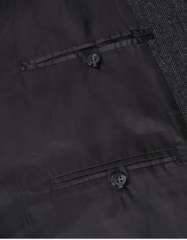 Henry Bucks - HENRY SARTORIAL Herringbone Wool Overcoat CHARCOAL