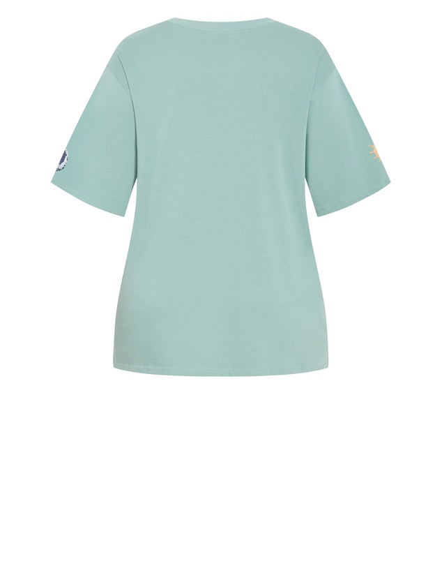 City Chic - Plus size Indigo Cactus Oversized Cotton Tee - sage