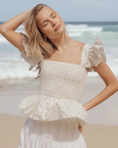 Petal & Pup - Remira Smocked Ruffle Top - White Betty