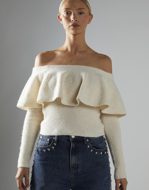Glamorous - Cream Peplum-Bardot Jumper