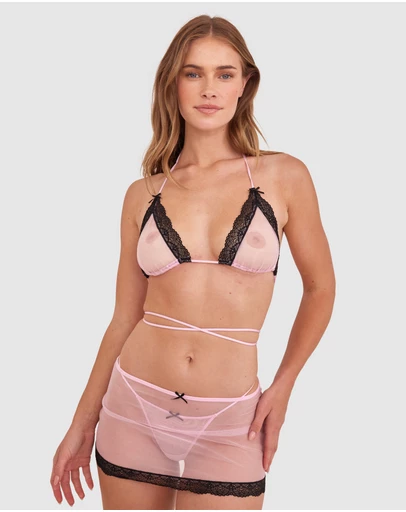 Bras N Things - Night Games Whateva 3 Piece Set - Light Pink/Black