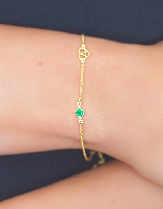 Georgini - Natural Green Agate And Two Natural Diamond May Gold Bracelet
