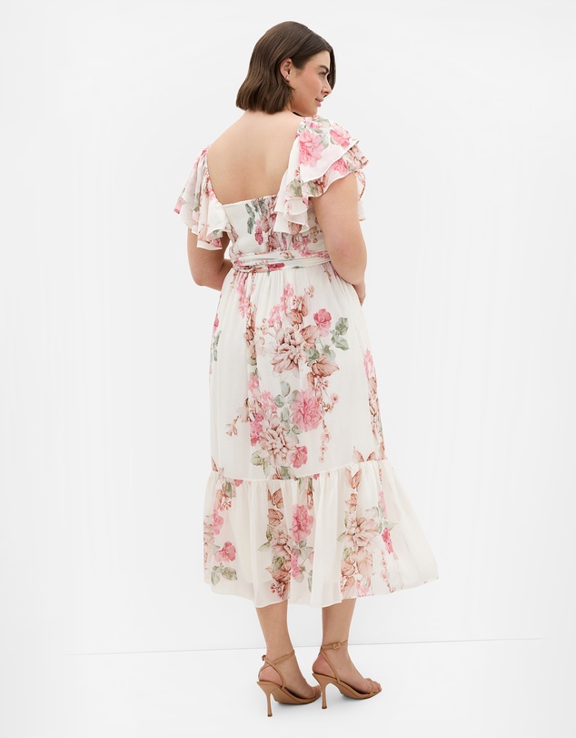 City Chic - Plus size Amelia Floral Print Midi Dress - ivory