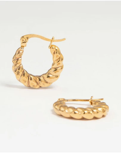 Lovisa - Waterproof Gold Plated Stainless Steel Textured Crescent Hoop Earrings