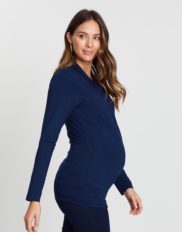 Angel Maternity - Maternity V-Neck Cross-Over Bamboo Long Sleeve Top