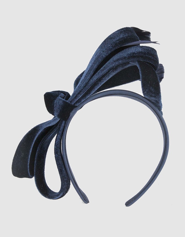 Max Alexander - Large Navy Velvet Bow Racing Fascinator