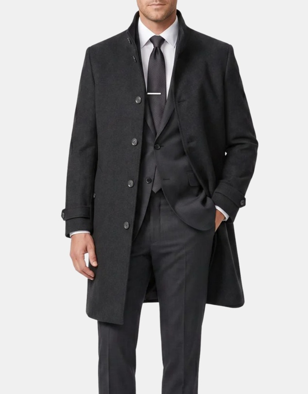 Henry Bucks - HENRY SARTORIAL Wool Overcoat CHARCOAL