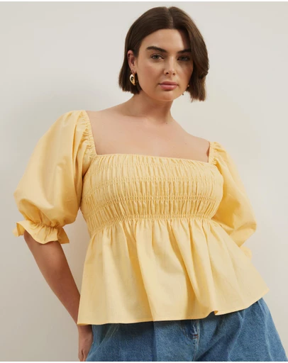 Atmos&Here Curvy - Elara Square Neck Peplum Blouse