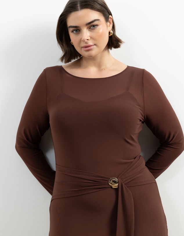 Atmos&Here Curvy - Dani Long Sleeve Mesh Midi Dress