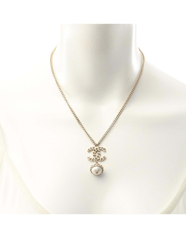 Pre-Loved by Azura Reborn - Pre-Loved Gold Plated Faux Pearl CC Pendant Necklace