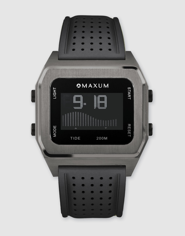 Maxum - Raglan Tide Watch – Gunmetal Case, Black Dial & Black Silicone Strap