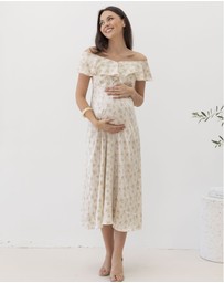 Angel Maternity - Mika Maternity Ruffle Dress in Cream Floral Silky