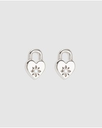 By Charlotte - Crystal Lotus Heart Padlock Stud Earrings