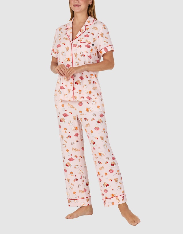 Kate Spade - Printed Modal Button Up Short Sleeve Long Pyjama Set