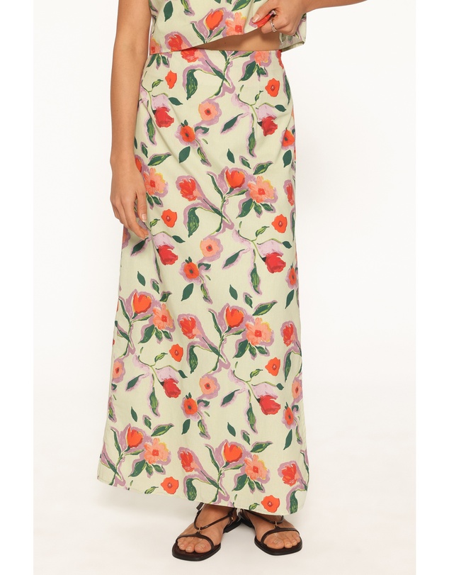 Petal & Pup - Madison Linen Column Skirt - Green Painted Floral
