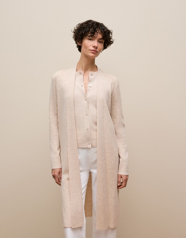 Trenery - Merino Longline Cardigan in Oat Marle