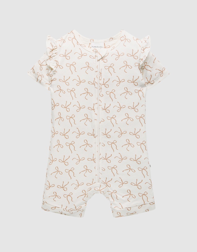 Kynd Baby - Day Or Night Short Sleeve Frill Onesie in Ivory Bow