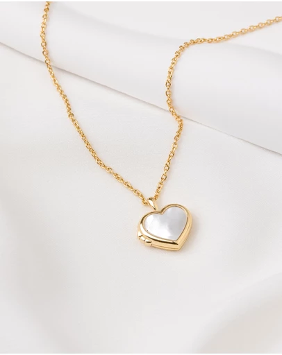 Wanderlust + Co - Heart Pearl Locket Necklace