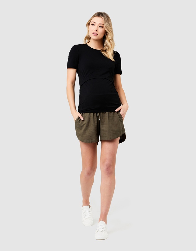 Ripe Maternity - Byron Shirred Linen Shorts
