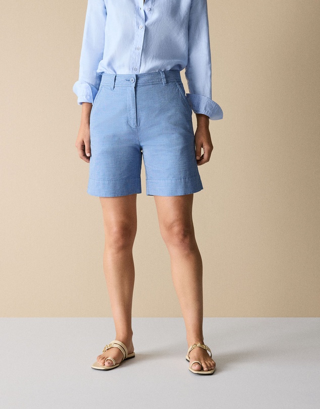 Trenery - Yarn Dyed Stretch Cotton Double Cloth Short in Chambray Blue