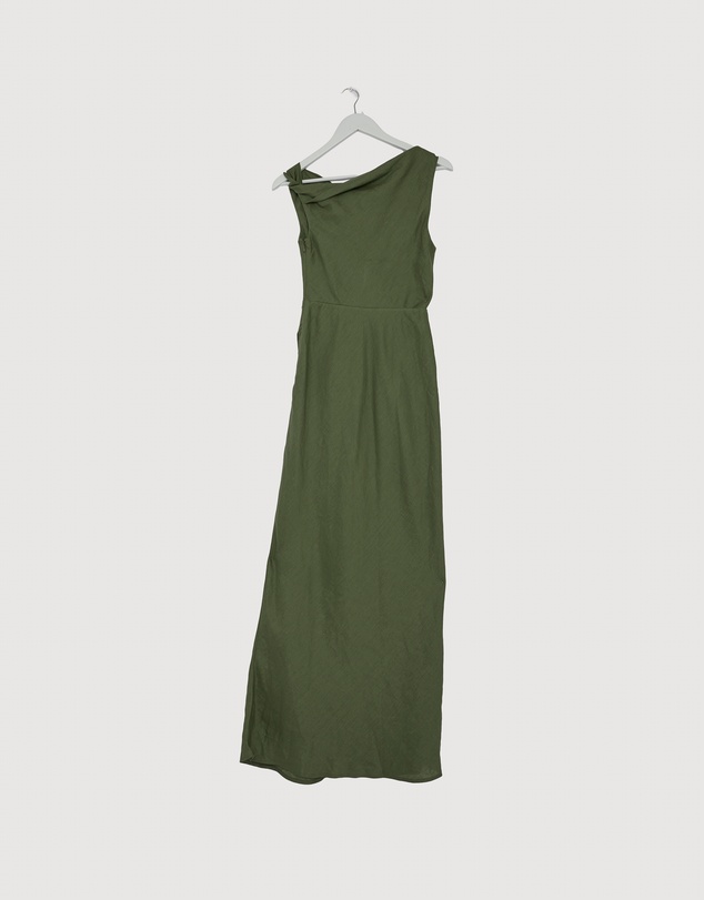 Revibe - Repaired AERE Fia Linen Draped Off Shoulder Maxi Dress - AU 12