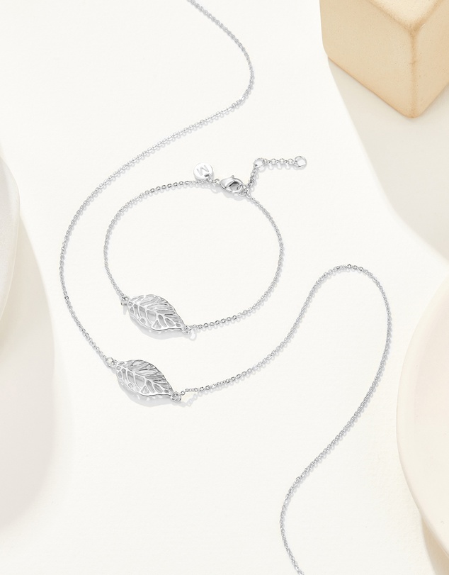 Mestige - Flourish Necklace & Bracelet Set - Silver Plated