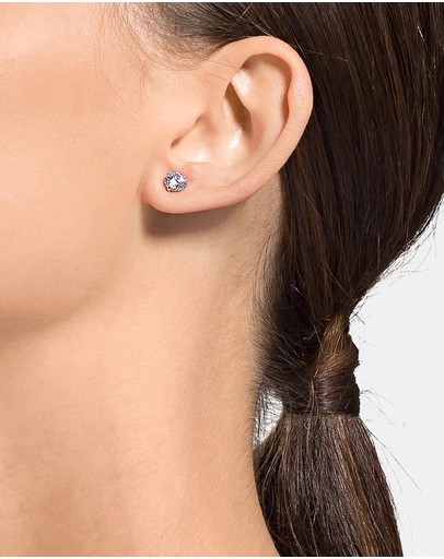Swarovski - Stilla Attract stud earrings, Round cut, White, Rhodium plated