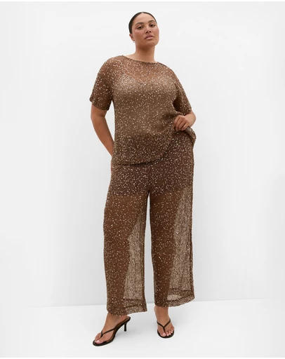 City Chic - Plus size Starlit Sequin Top - mocha