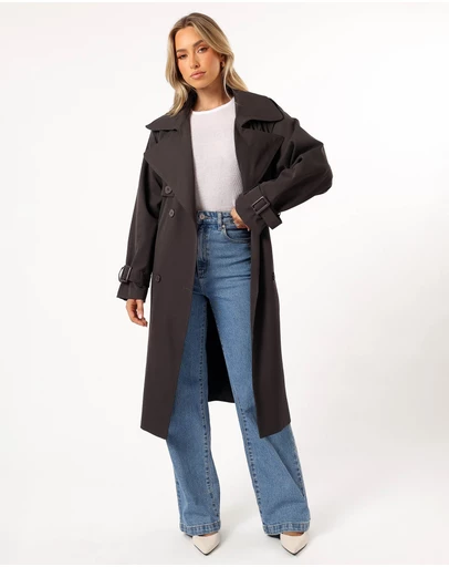 Petal & Pup - Billy Button Front Trench Coat - Charcoal