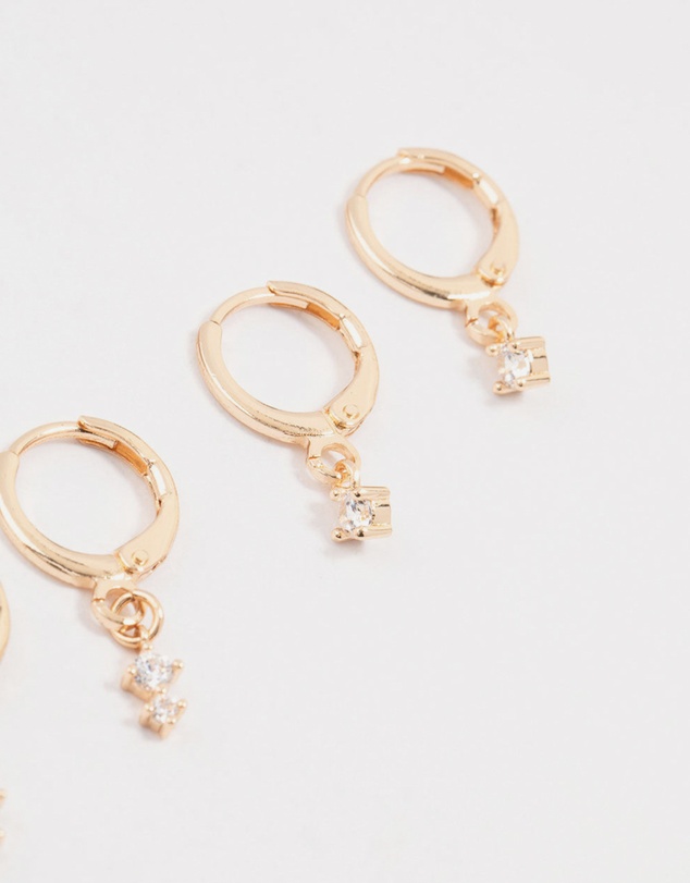 Lovisa - Gold Dainty & Round Cubic Zirconia Hoop Earrings 3-Pack