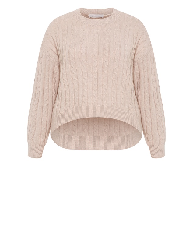 City Chic - Plus size Kenia Crew Neck Knit Jumper - light taupe