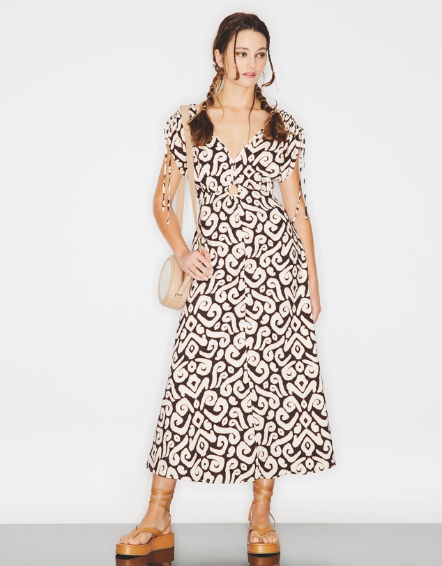 Country Road - Print Gathered Sleeve Maxi Dress