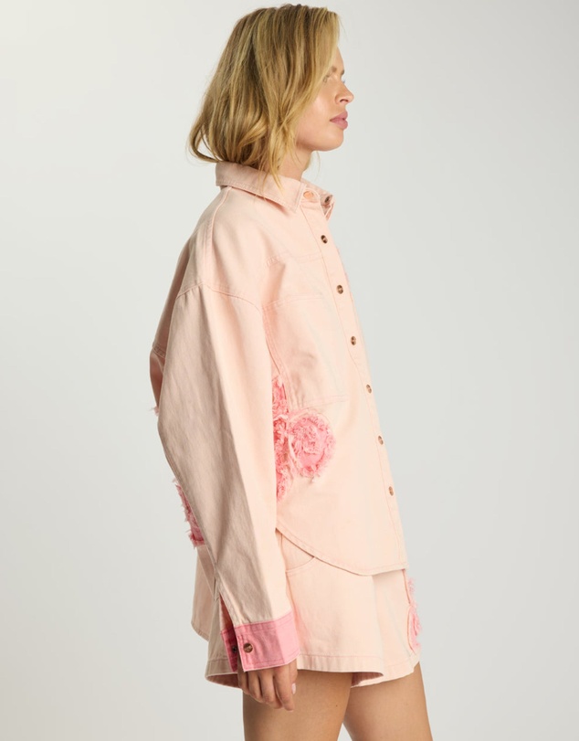 ONE TEASPOON - Frayed Daria Denim Shacket - Pink Petal
