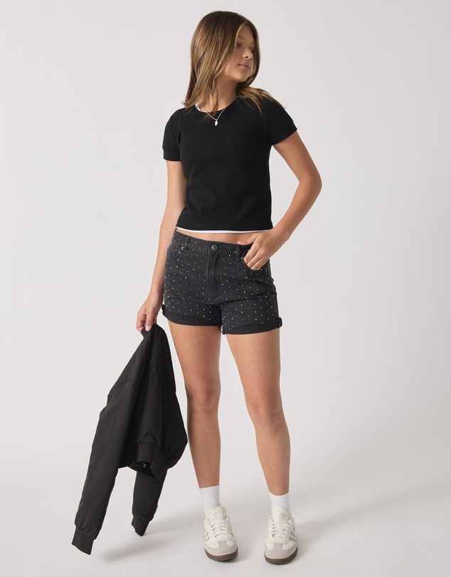 Decjuba Kids - Abbie Rhinestone Denim Shorts - Teens