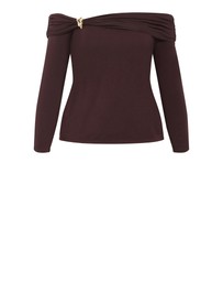 City Chic - Plus size Buckle Detail Top - chocolate