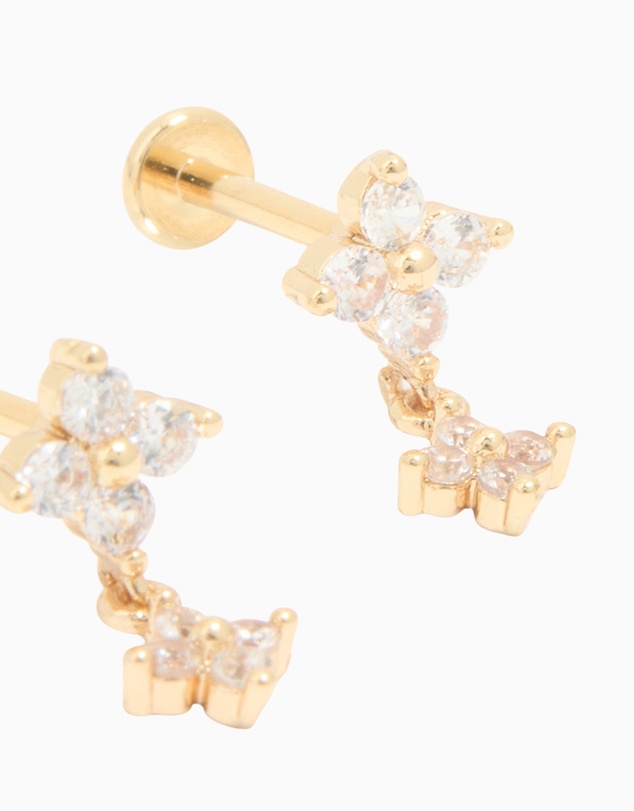 Lovisa - Gold Plated Surgical Steel Cubic Zirconia Flower Flat Back Earrings
