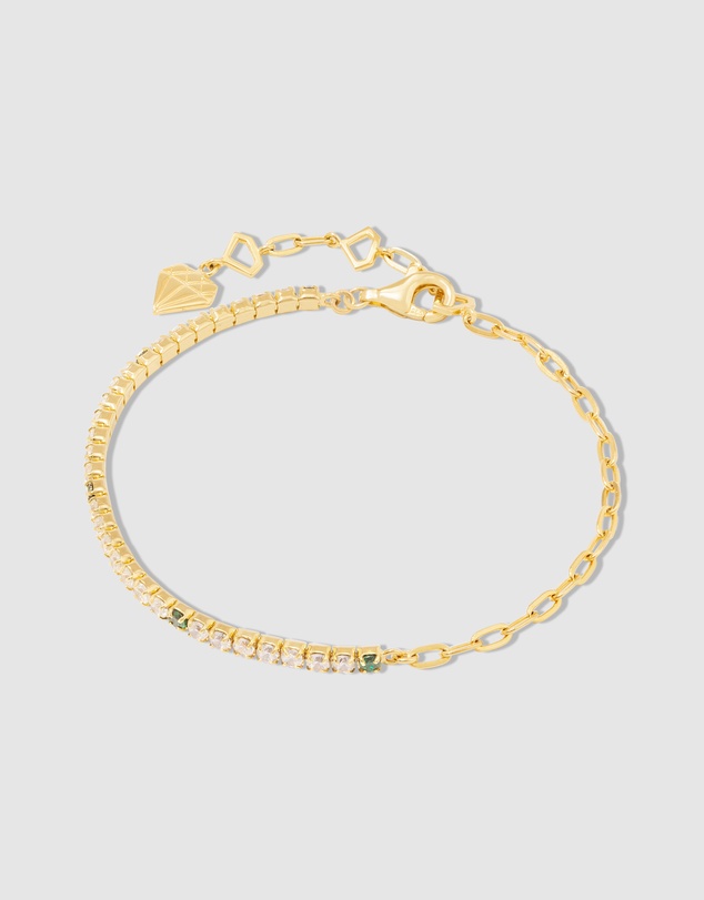 Wanderlust + Co - Pave 14K Gold Vermeil Emerald Mini Tennis Chain Bracelet