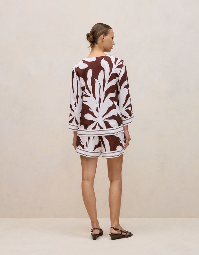 Trenery - Wakame Border Stripe Popover Top in Espresso