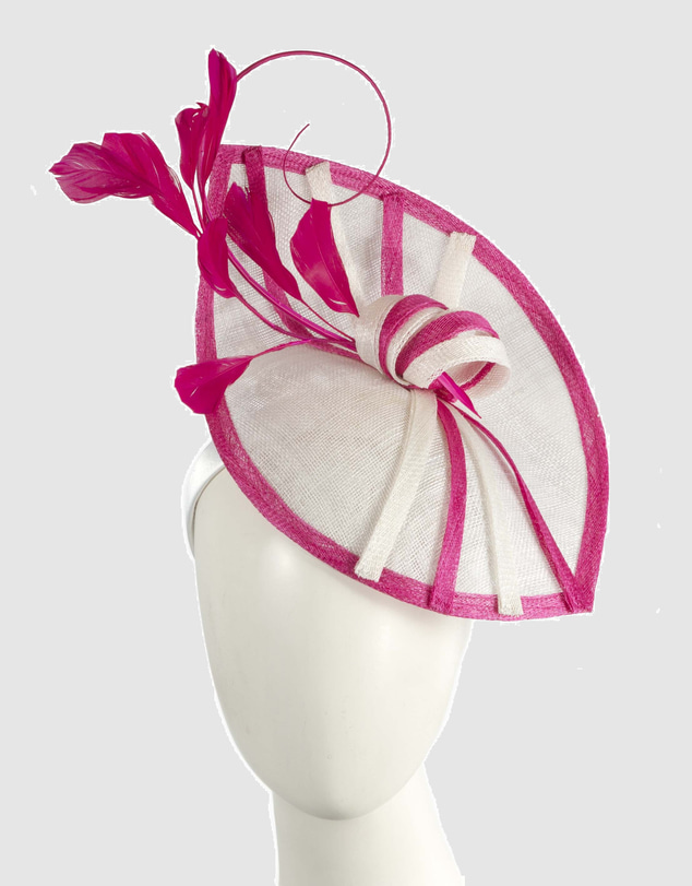 Max Alexander - White and Fuchsia Sinamay Racing Fascinator