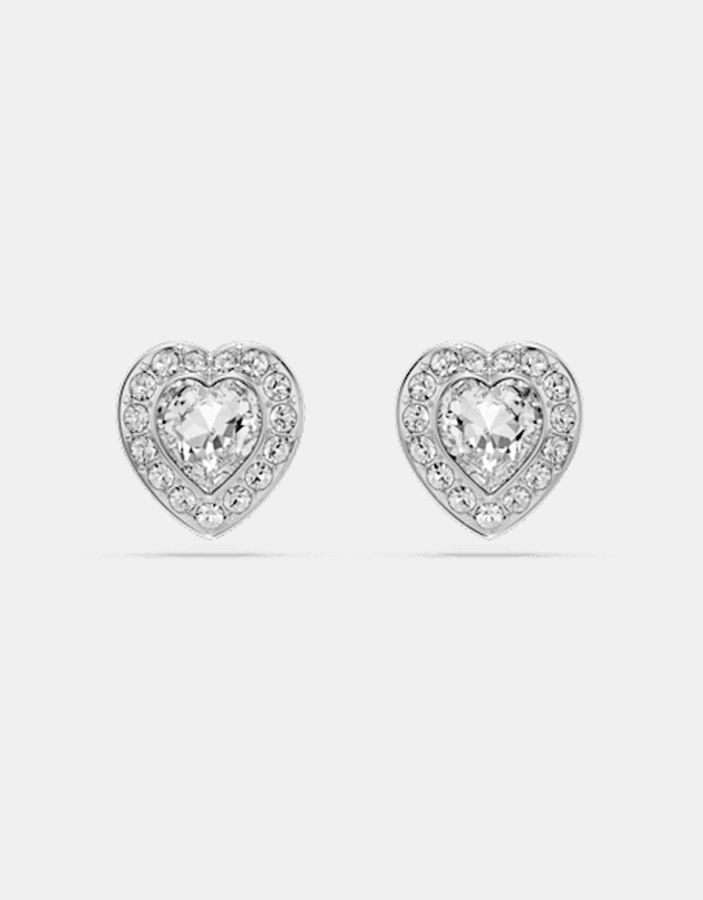 Swarovski - Ariana Grande X Swarovski Stud Earrings, Mixed Cuts, Heart, White, Rhodium Plated