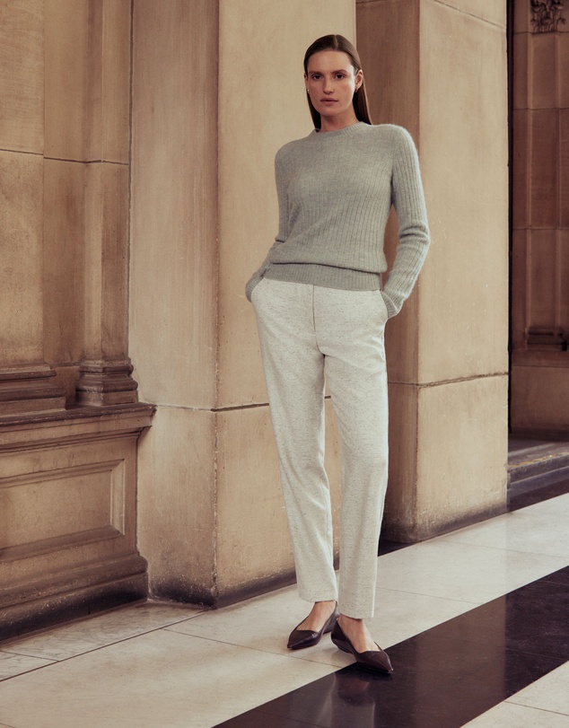 Trenery - Italian Wool Blend Herringbone Pant in White