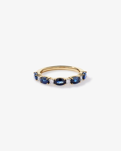 Michael Hill - Australian Sapphire & 0.12 Carat TW Diamond Alternating Ring in 10kt Yellow Gold