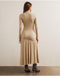 AERE - Soft Wool Blend Mock Neck Tiered Midi Dress