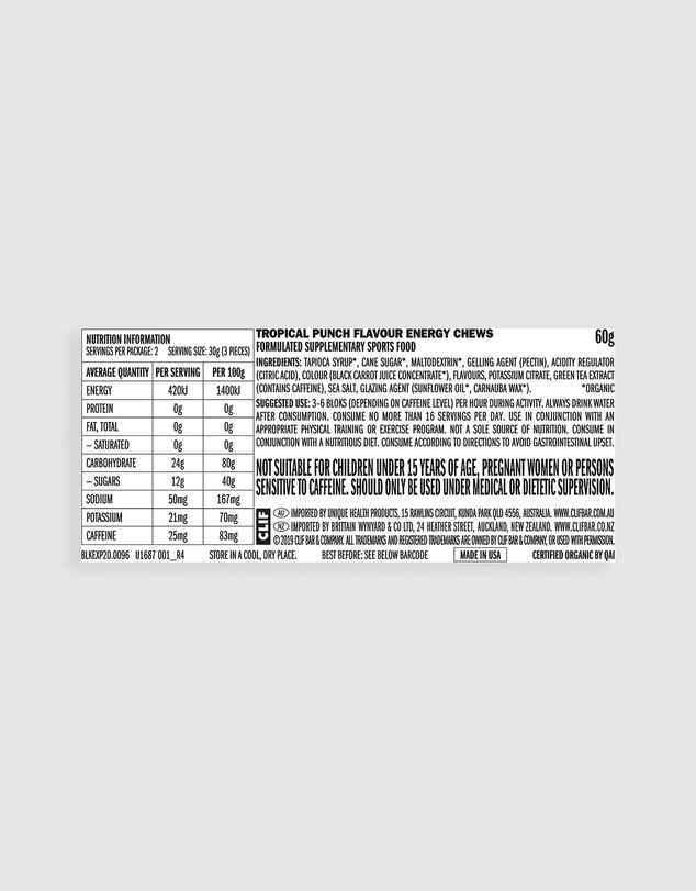 CLIF - Tropical Punch (25mg Caffeine) Bloks Energy Chews - 18x60g